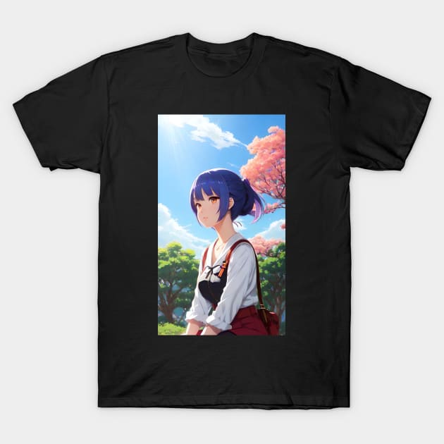 Anime Girl With Blue Hair 01 T-Shirt by SanTees